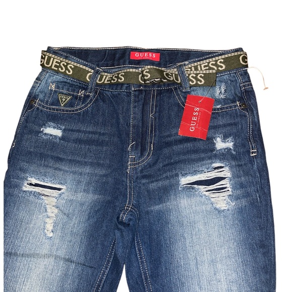 NEW Guess Boys Luca Rip & Repaired Distressed Adjustable Waist Denim Belted Jean - Picture 3 of 5